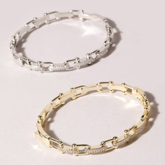 Linked Chain Style Bangle with CZ Buckle Closure : BX / ONE SIZE