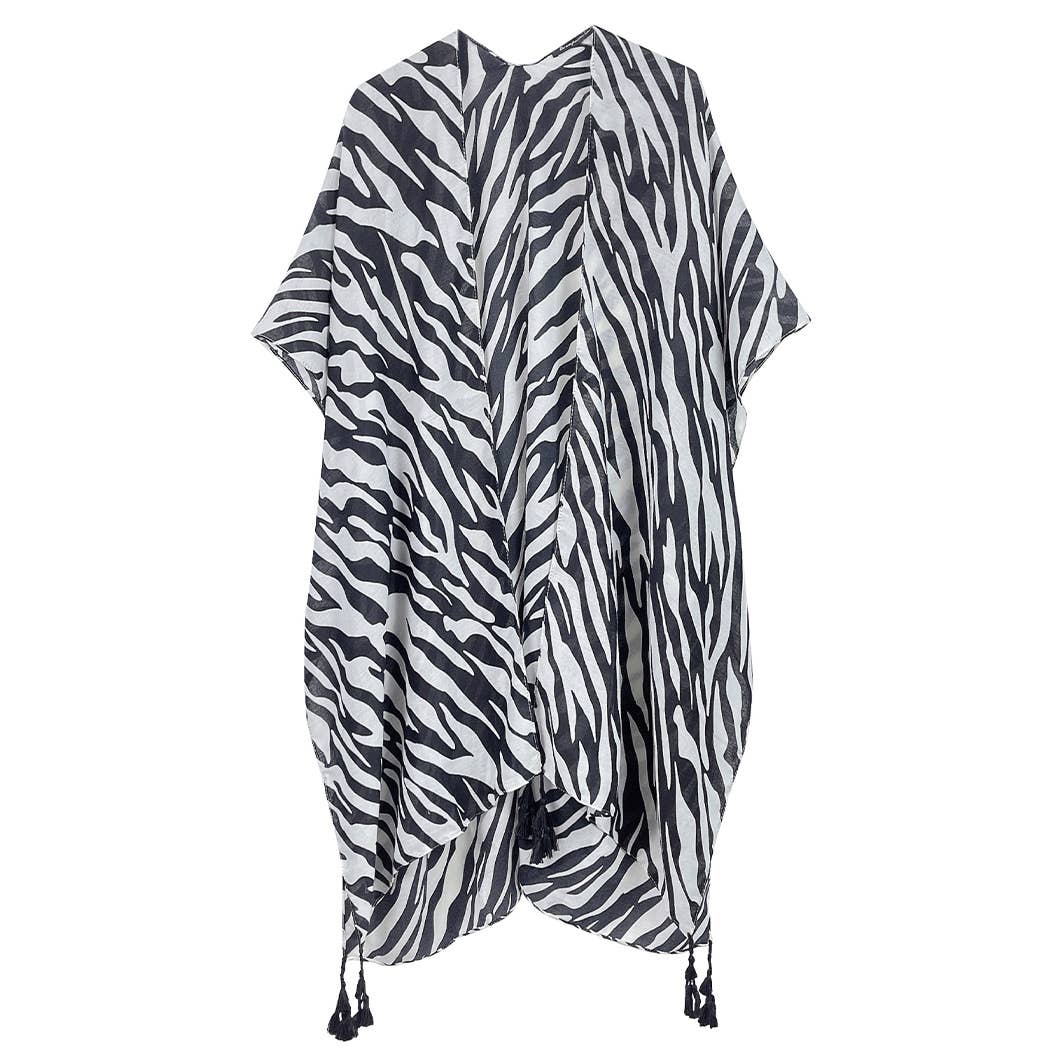 Animal Print Summer Kimono Cover-Up: BLK / One Size