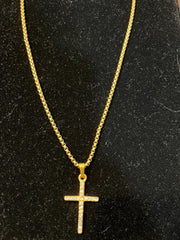 Gold Cross Stainless Steel Necklace/Cubic Zirconia Pendant