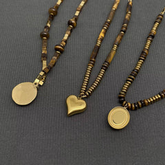 18K Golden S.Steel Tiger's Eye Stone Beaded Necklace