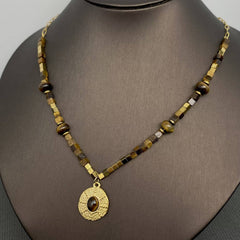 18K Golden S.Steel Tiger's Eye Stone Beaded Necklace