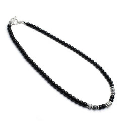Black Agate Crystal Bead Men Necklace in Stainless Steel: 56 cm / Red tiger's eye