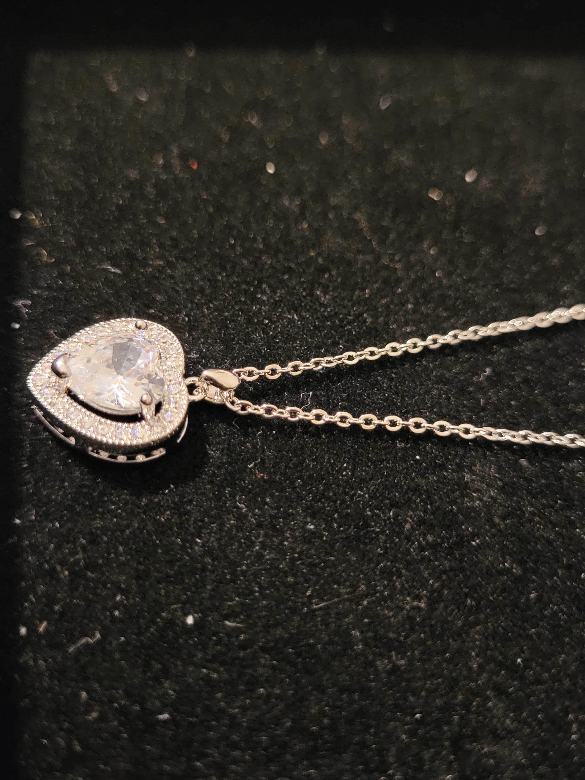 Heart shaped Cubic Zirconia pendant, Silver Stainless Steel Necklace