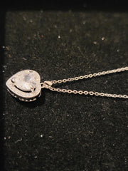 Heart shaped Cubic Zirconia pendant, Silver Stainless Steel Necklace