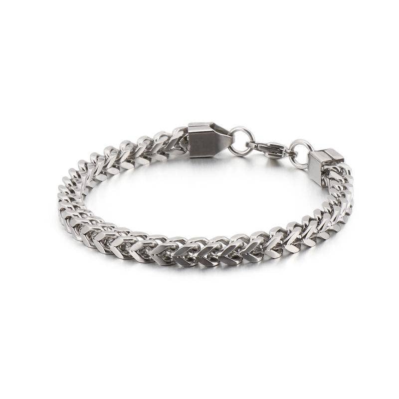 Man Stainless Steel Double Layer Cuban Chain Bracelet -MJ/BC: Steel color / 6mm * 215mm
