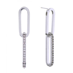 14K Dipped CZ Linked Narrow Hoops Post Earrings: WHITE GOLD / ONE SIZE