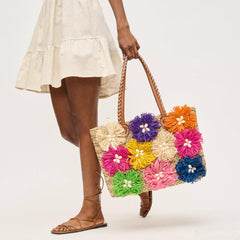 Queenie Floral Straw Tote: Natural