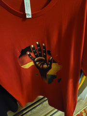 Hand of Africa, custom hand pressed t-shirt, women owned
