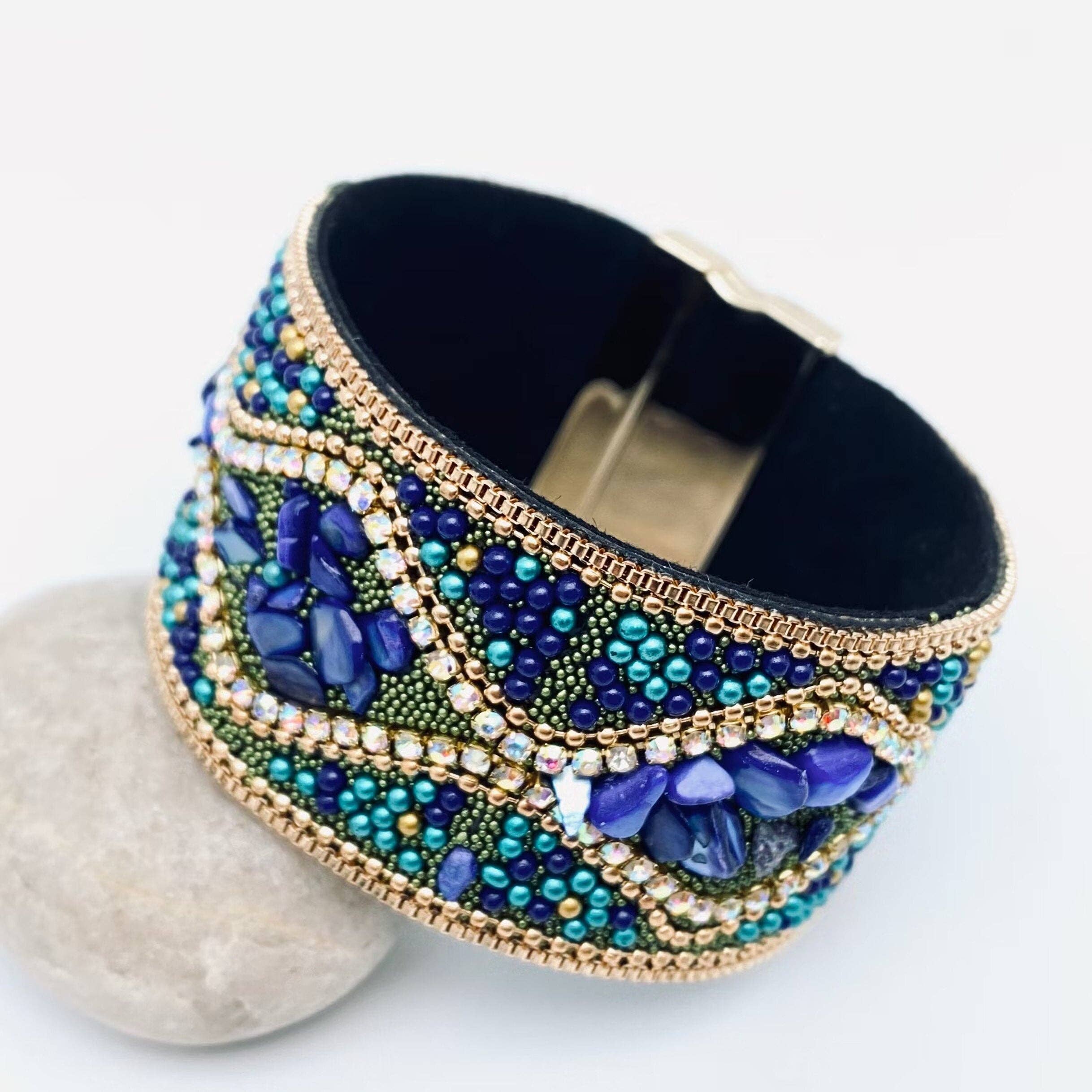 Boho Handmade Gravel Beads Magnetic Buckle Bangle - BJ/LB/CS: 2