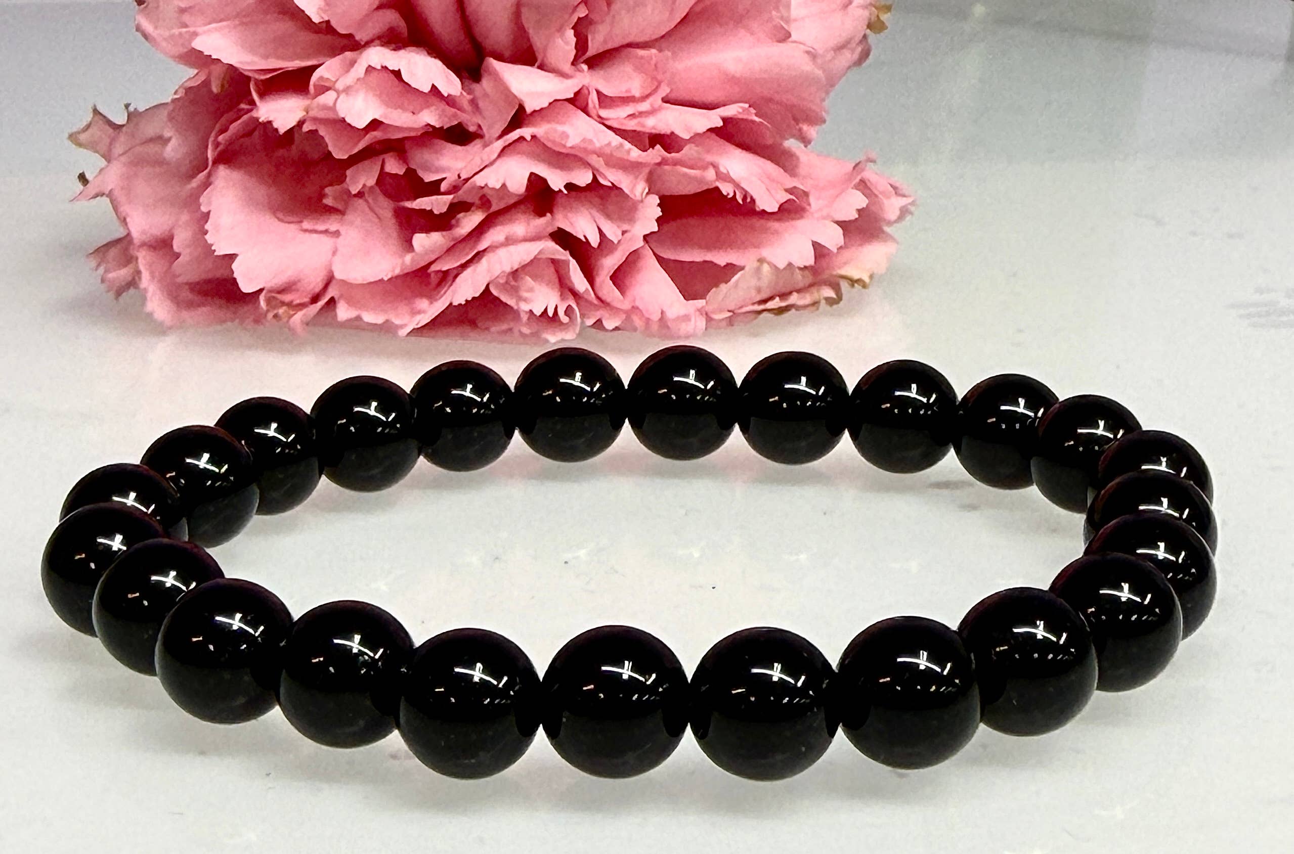 Natural Black Onyx 8mm Crystal Healing Stretch Bracelet 7.5"