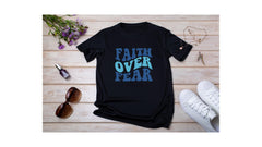 Faith over Fear, custom hand pressed t-shirt, women owned, totes, aprons