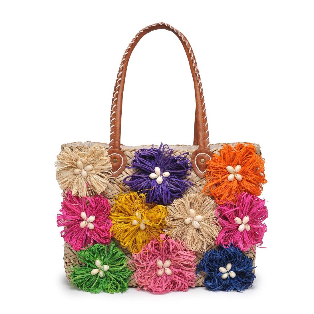 Queenie Floral Straw Tote: Natural