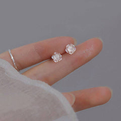 Rose Flower White Pearl Stud Earrings in 925 Sterling Silver: 8 mm