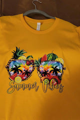Summer Vibes, custom hand pressed t-shirt, women owned, totes