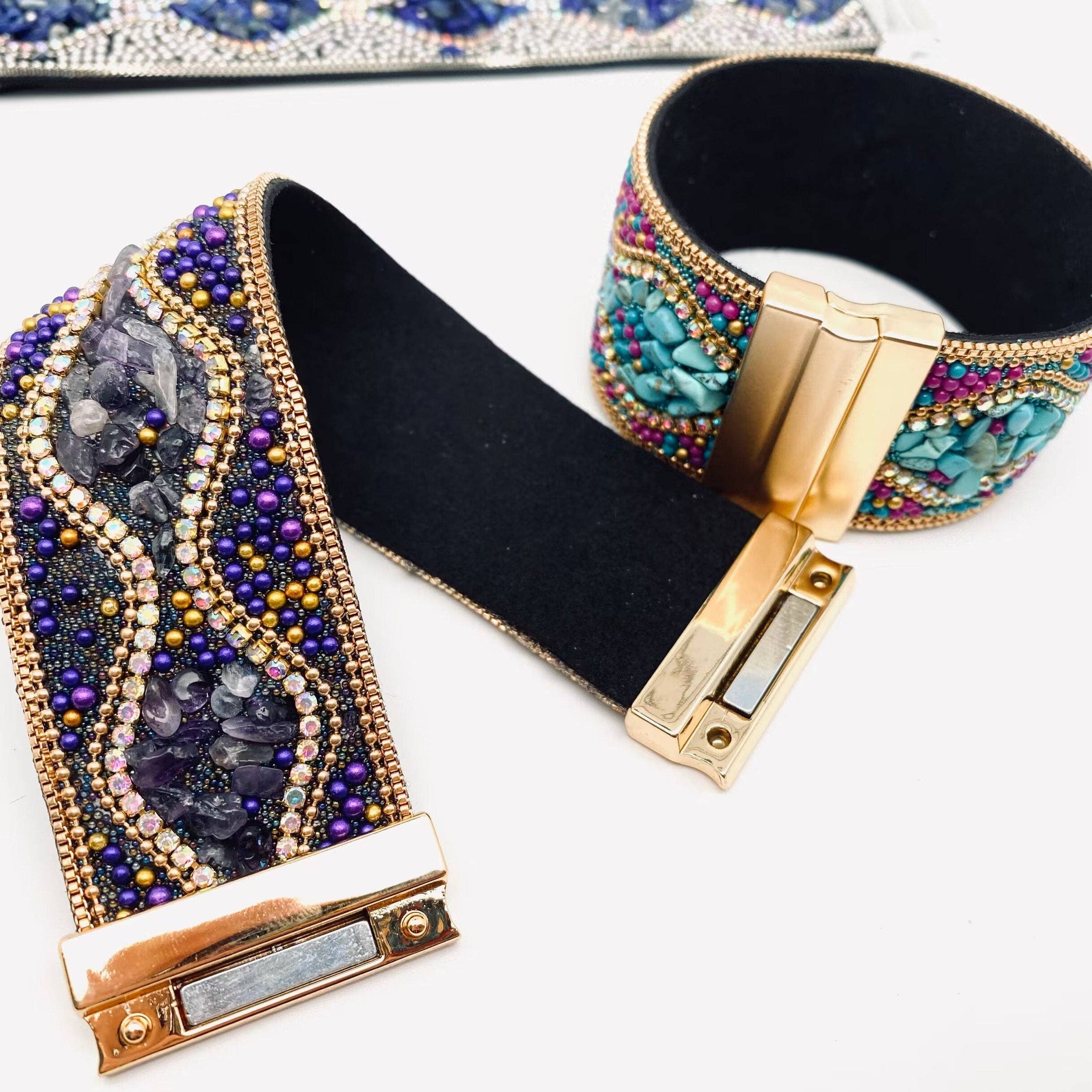 Boho Handmade Gravel Beads Magnetic Buckle Bangle - BJ/LB/CS: 2