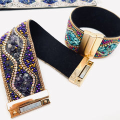 Boho Handmade Gravel Beads Magnetic Buckle Bangle - BJ/LB/CS: 2