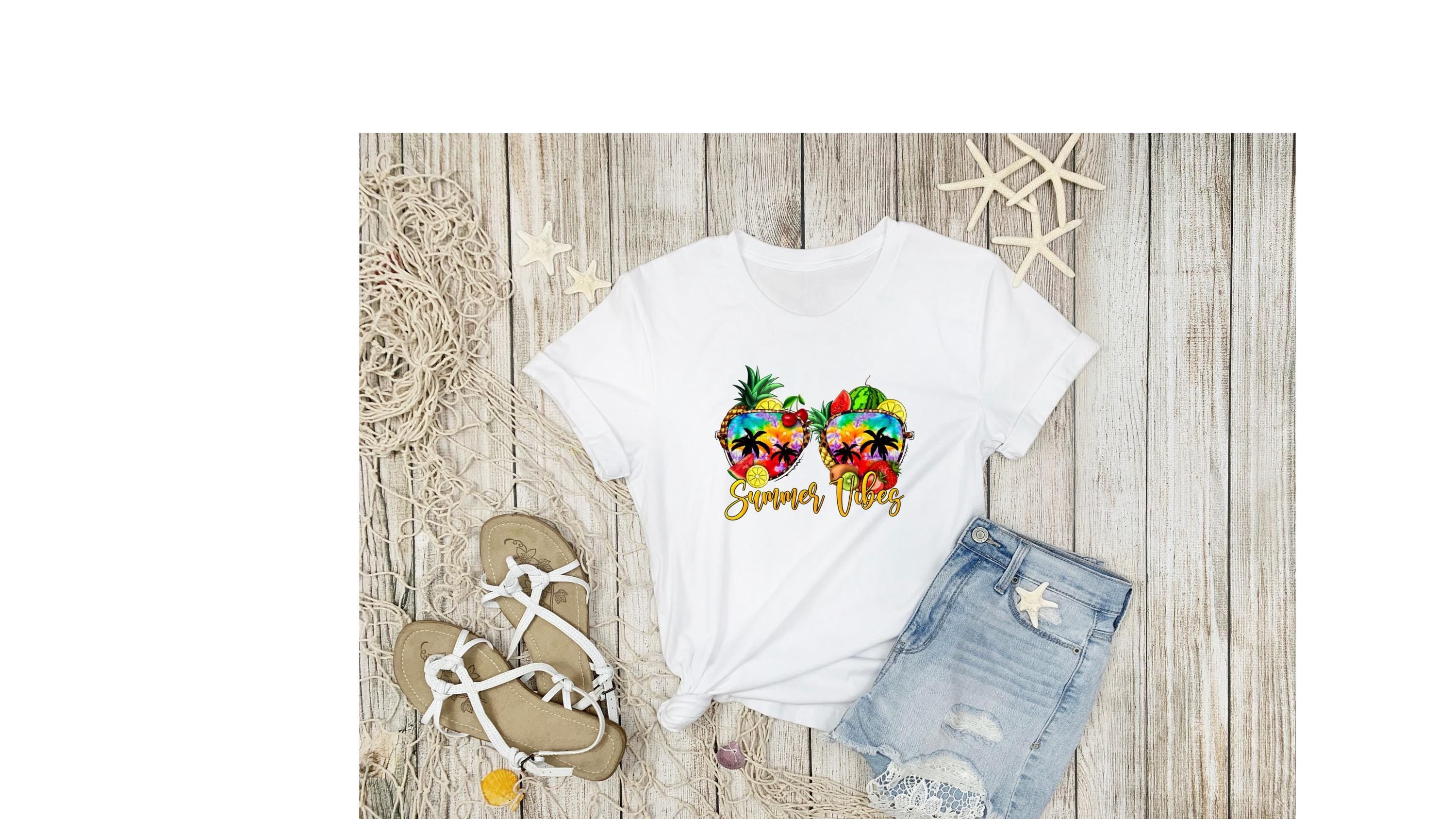 Summer Vibes, custom hand pressed t-shirt, women owned, totes