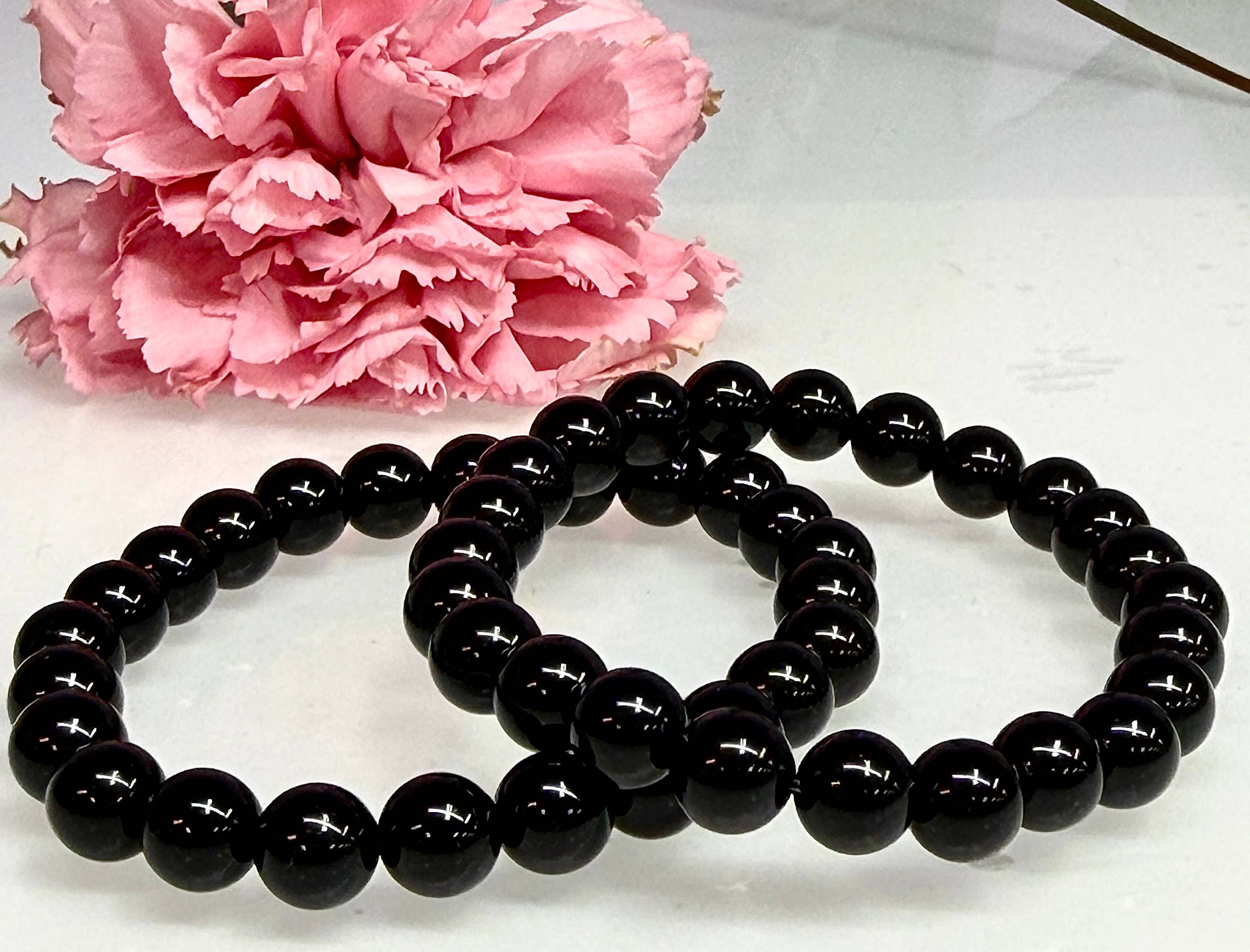 Natural Black Onyx 8mm Crystal Healing Stretch Bracelet 7.5"