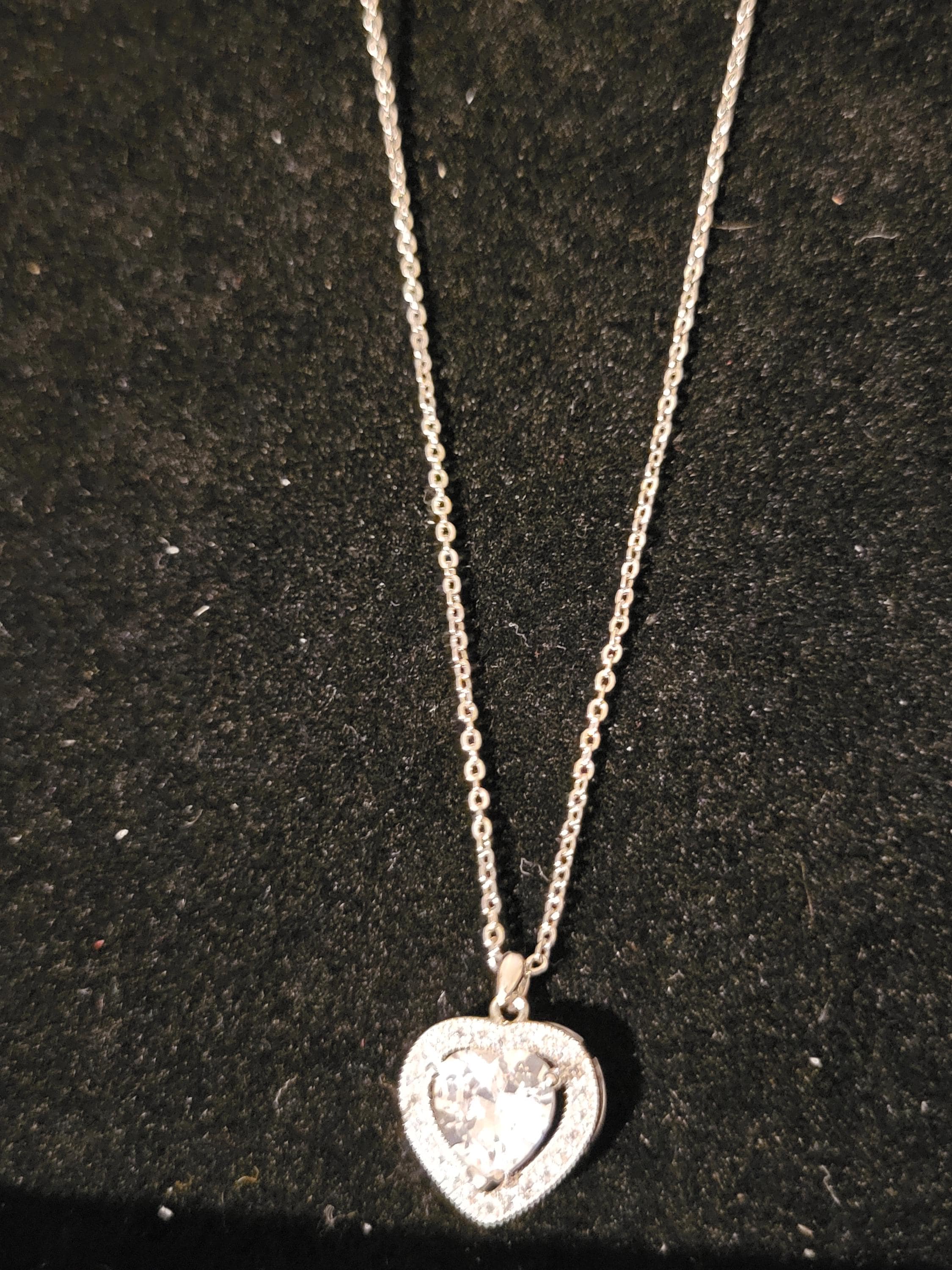 Heart shaped Cubic Zirconia pendant, Silver Stainless Steel Necklace