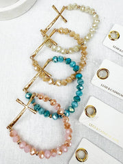 Hammered Cross Crystal Mix Beads Bracelet: LIGHT BROWN / ONE(6)