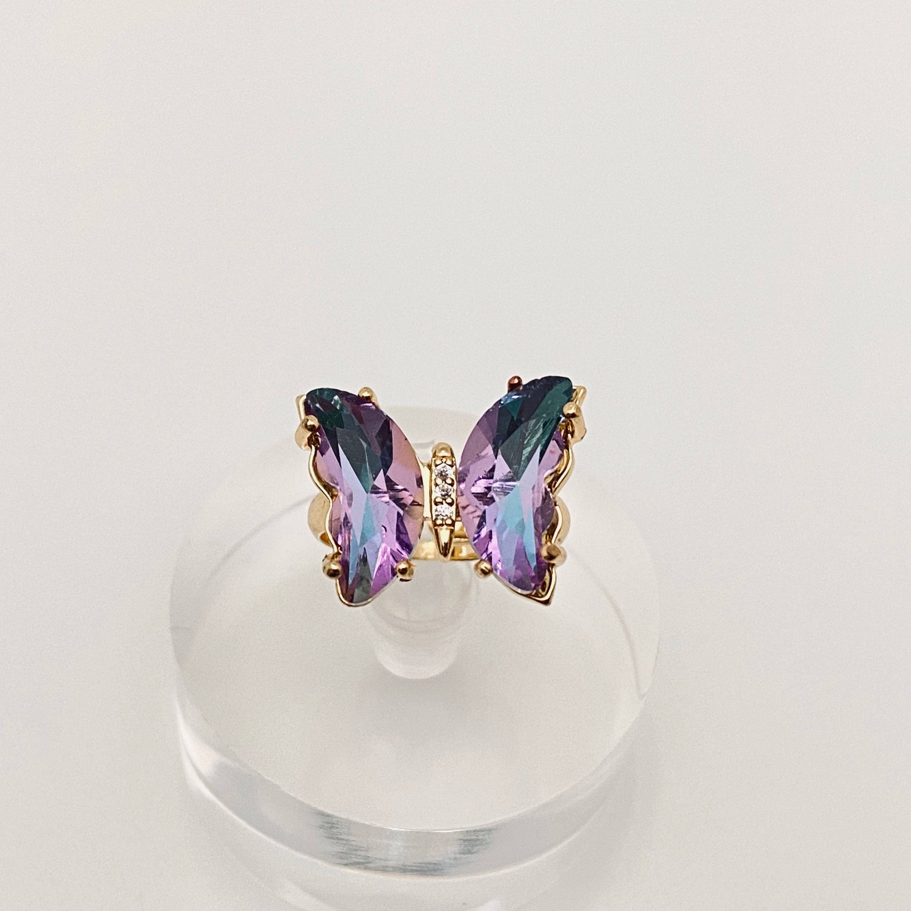 Gradient Glass Butterfly Ring: 1# Green