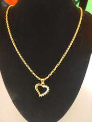 Gold Heart Stainless Steel Necklace/Cubic Zirconia charm