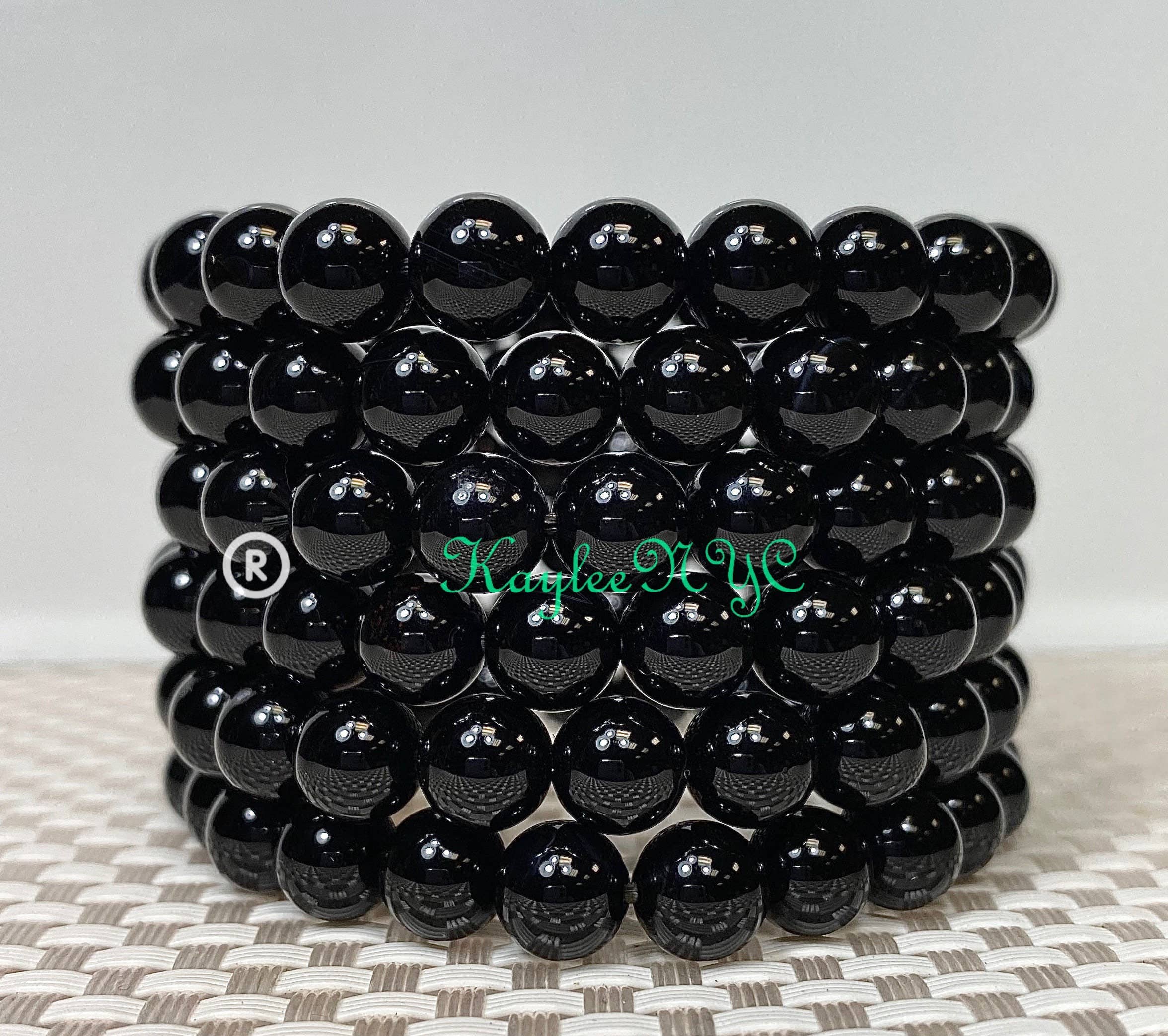 Natural Black Onyx 8mm Crystal Healing Stretch Bracelet 7.5"