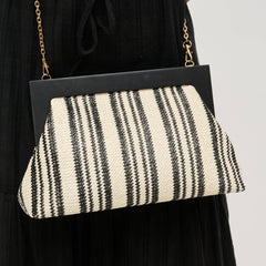 Margot Stripe Straw Clutch: Black White