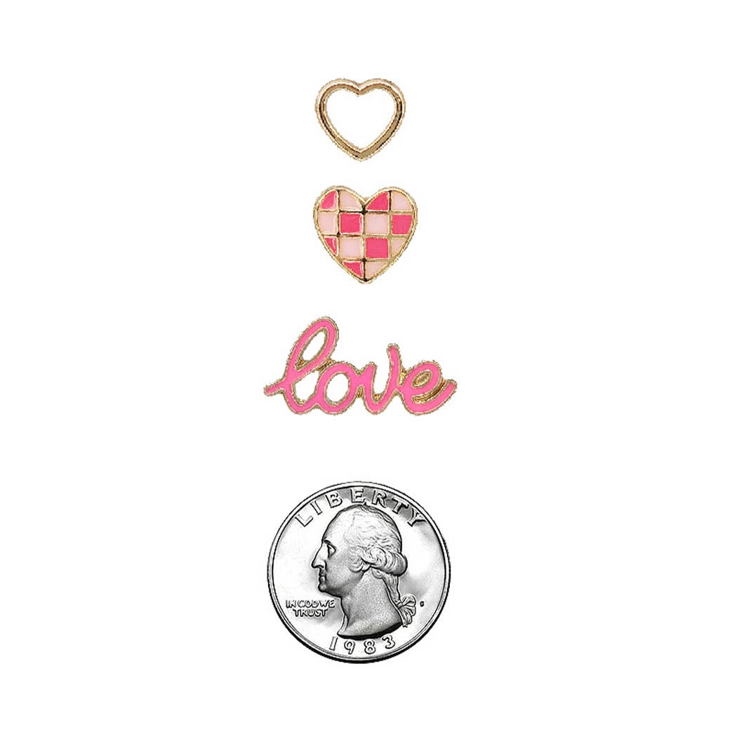 Love Checkered Heart 3 in 1 Post Earrings: GMX / ONE SIZE