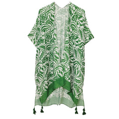 Floral Paisley Open Front Kimono: GRN / ONE SIZE